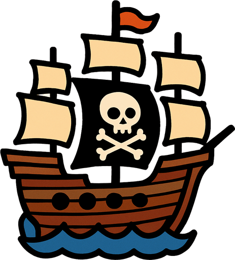 pirate ship.
In-Game asset.  2d.  High contrast.  No shadows