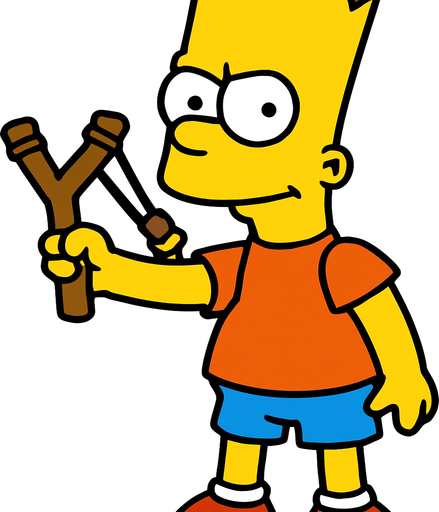 Bart holding a slingshot.
In-Game asset.  2d.  High contrast.  No shadows