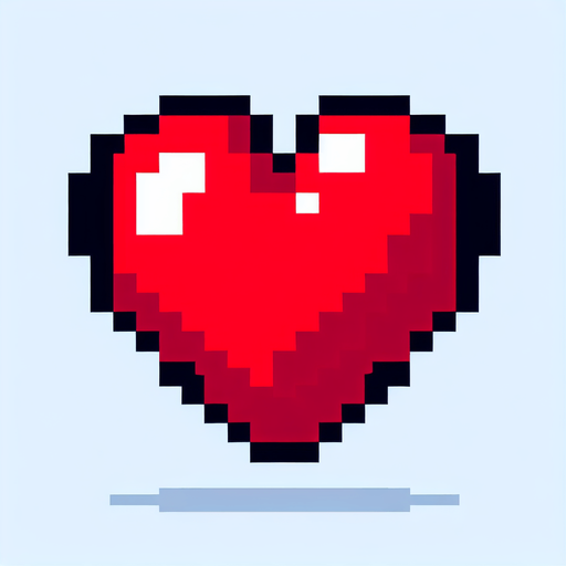 A red heart in pixel style representing the lifes of the player in a video game.
Single Game Texture. In-Game asset. 2d. Blank background. High contrast. No shadows.
