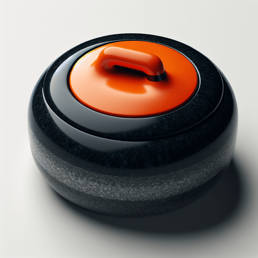 Black curlingstone with orange top, top view.