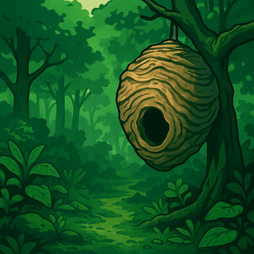gerçekçi bir orman ambiyansı tam ortasında büyük bir böcek yuvası olan ve yeşil tonlarında.
In-Game asset.  2d.  High contrast.  No shadows