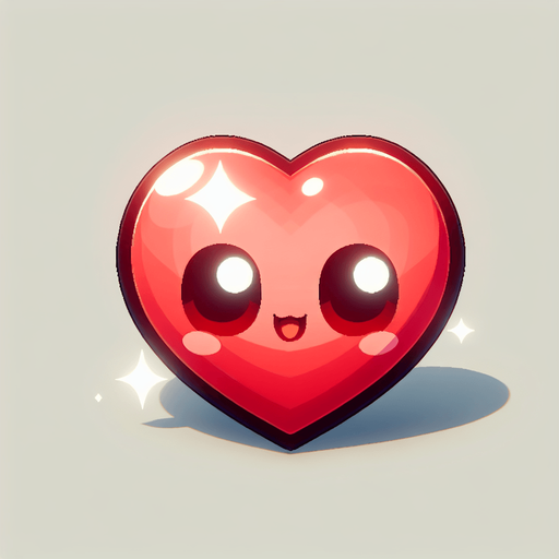 a cute looking heart. bright red..
Single Game Texture. In-Game asset. 2d. Blank background. High contrast. No shadows.