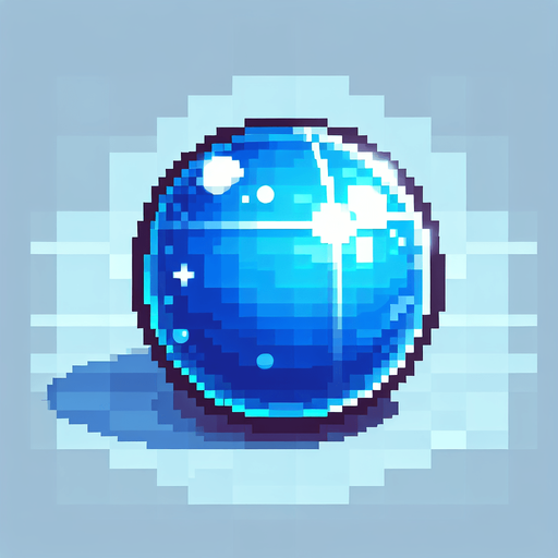 a blue shiny ball. pixel art style. no shadows..
Single Game Texture. In-Game asset. 2d. Blank background. High contrast. No shadows.
