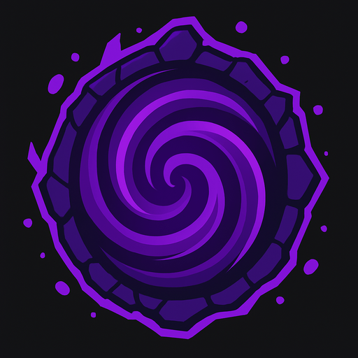 Un portal de color morado que tiene pinta de vortice.
In-Game asset.  2d.  High contrast.  No shadows