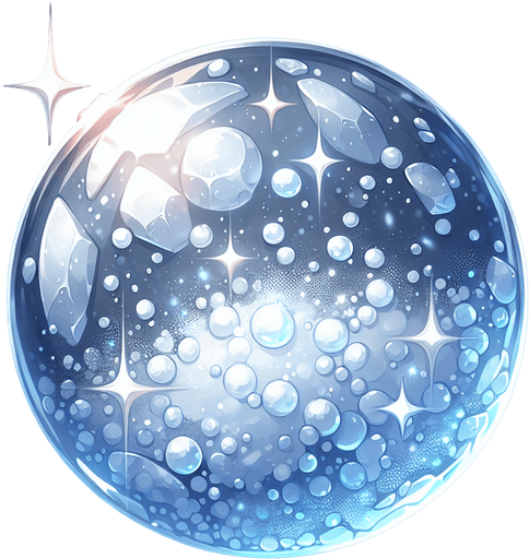 Frozen round ball sparkling with effects.
Single Game Texture. In-Game asset. 2d. Blank background. High contrast. No shadows.