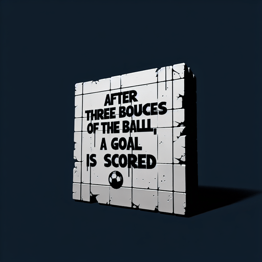 Граффити с текстом "after three bounces of the ball, a goal is scored".
Single Game Texture. In-Game asset. 2d. Blank background. High contrast. No shadows.