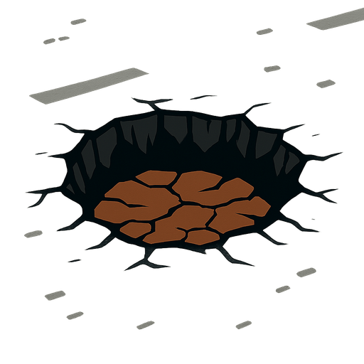 Make a pothole like hole in the road.
In-Game asset.  2d.  High contrast.  No shadows
