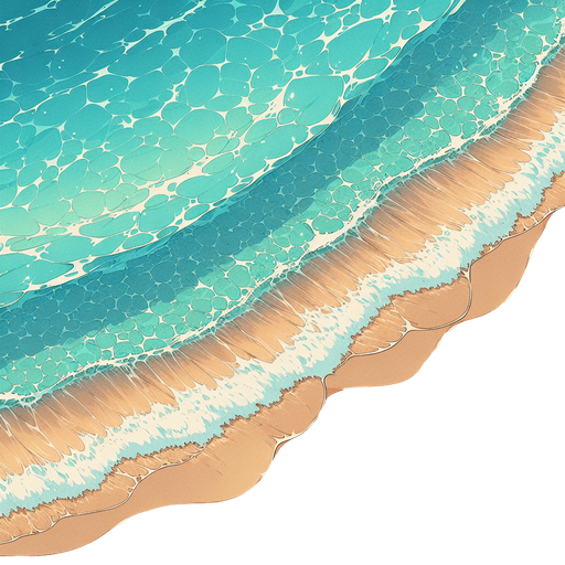 gap sea water beach and sand top down anime style.