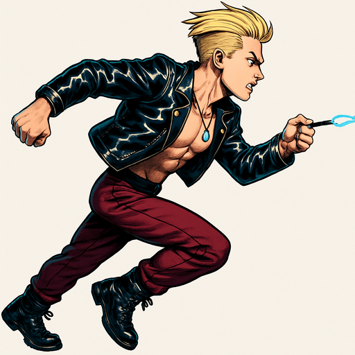 Arm positions & leg positions switched, reversed, Cyberpunk manga, side profile view running animation frames, shiny black leather biker jacket longsleeves shirtless thin abs pecs necklaces gemstone tipped wand, action shot wand pointed straight in front arm extended wand casting spell fierce fashion pose animation blonde undercut pompadour, vampire fangs, wine red joggers, combat boots, Background removed, "Full-body character, entirely in frame, no cropping of face, head, or feet" "Complete character visible, from head to toe, fully centered in the image" "Entire character, including face and boots, fully within the frame" Character fully contained within a square frame, no edges cut off,