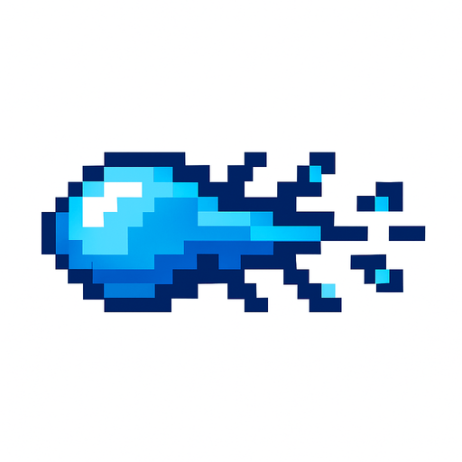 Proyectil agua pixelar.
In-Game asset.  2d.  High contrast.  No shadows