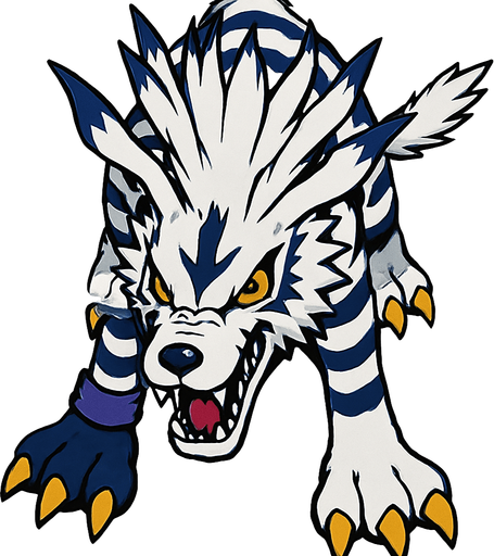 Garurumon, visto desde arriba, detalles muy altos, sin errores idéntico.
In-Game asset.  2d.  High contrast.  No shadows