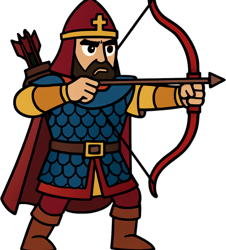 Animasyon çizgi dizi tarzında bizans okçusu.
In-Game asset.  2d.  High contrast.  No shadows