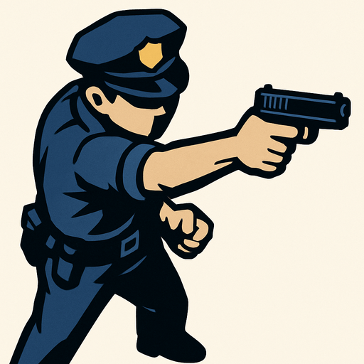 a topdown policeman and he's pointing a gun. In-Game asset. 2d. High contrast. No shadows.
In-Game asset.  2d.  High contrast.  No shadows