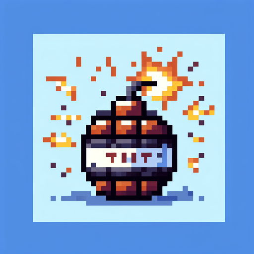 pixel art of a square tnt explosion. Single Game Texture. In-Game asset. 2d. Blank background. High contrast. No shadows.