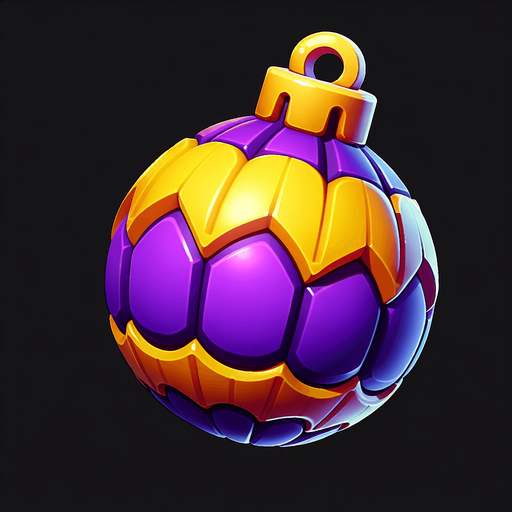 Cartoon Christmas ornament yellow and purple 
Single Game Texture. In-Game asset. 2d. Blank background. High contrast. No shadows.