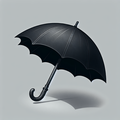small black umbrella.
Single Game Texture. In-Game asset. 2d. Blank background. High contrast. No shadows.