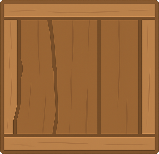 una caja de madera de color marron. No background. Transparent background. Blank background. No shadows. 2d. In-Game asset. flat