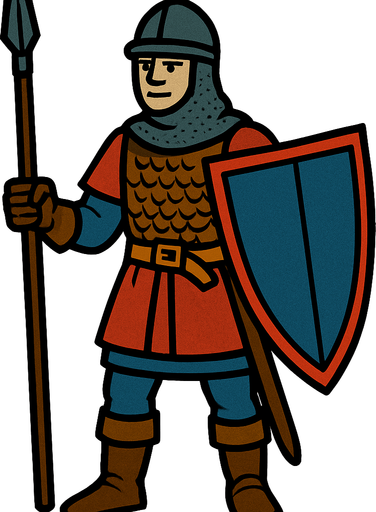 medieval soldier.
In-Game asset.  2d.  High contrast.  No shadows