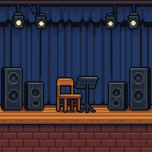Traditional Concert stage pixel art 2d.
In-Game asset.  2d.  High contrast.  No shadows horizontal