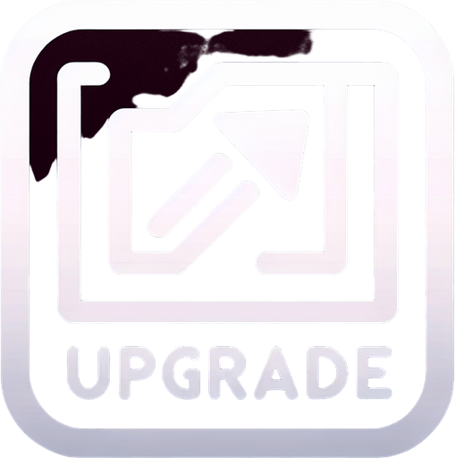 Upgrade sign.
Single Game Texture. In-Game asset. 2d. Blank background. High contrast. No shadows.