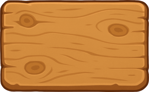 Crea un elemento de fondo con la apariencia de un tablón de madera desgastada, en un estilo 2D renderizado, limpio y cartoonish. El tablón debe tener una textura de madera visible (nudos, vetas sutiles, ligeras imperfecciones) para darle un toque rústico y orgánico, pero manteniendo la limpieza visual general del estilo.

El diseño debe considerar lo siguiente:

Forma: Un rectángulo con proporciones que permitan contener varios iconos de recursos horizontalmente (para la parte superior) y quizás un rectángulo más vertical para la selección de torres lateralmente. Podrías generar dos versiones con diferentes proporciones si lo prefieres.

Coloración: Tonos cálidos de madera (marrones claros a medios, quizás con toques de ocre o beige). Los colores no deben ser demasiado saturados para no distraer de los iconos que se colocarán encima.

Bordes: Los bordes del tablón pueden ser ligeramente irregulares o redondeados para reforzar la apariencia de madera natural. Podrías incluir sutiles det.
In-Game asset.  2d.  High contrast.  No shadows