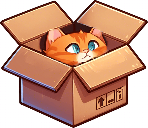 Detail of face head and ears of a cute Chibi ginger cat's looking from the box into the camera. Cheeky, happy.