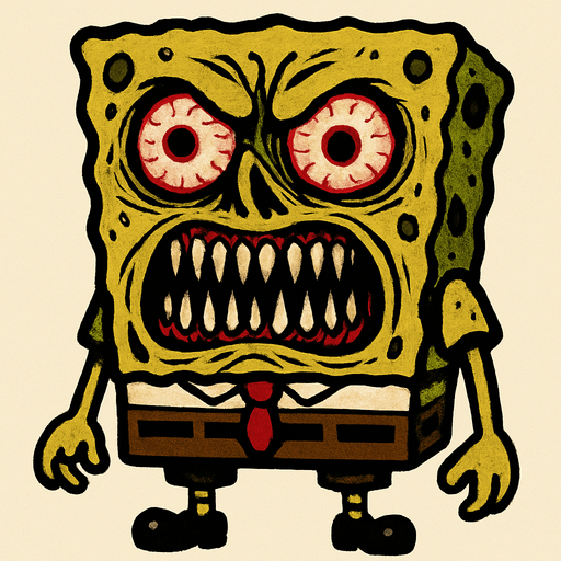 scary sponge bob.
In-Game asset.  2d.  High contrast.  No shadows
