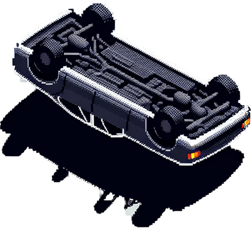 Top down overturned car sprite. Transparent.
Single Game Texture.  Blank background.  High contrast.  No shadows. Overhead