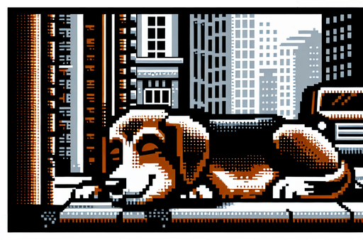 a dog sleeping on a street.
video game sprite