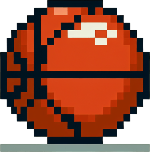 Singular basketball. 8-bit art style..
Single Game Texture. In-Game asset. 2d. Blank background. High contrast. No shadows.