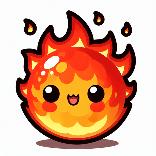chibi fire ball.
Single Game Texture.  In-Game asset.  2d.  Blank background.  High contrast.  No shadows