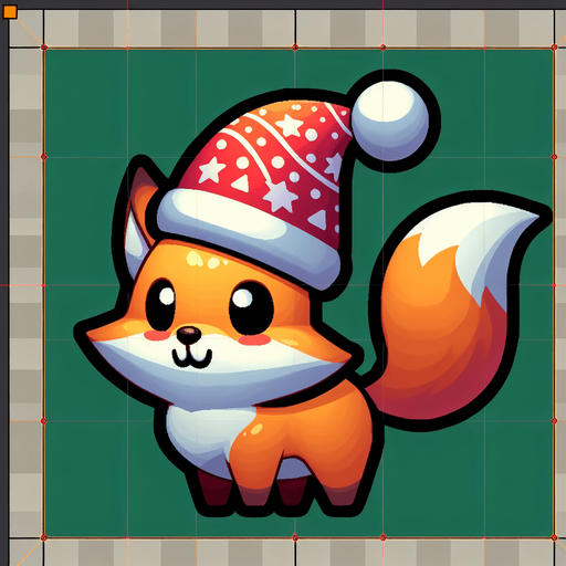 Лис в новогодний шапке Single Game Texture. In-Game asset. 2d. Blank background. High contrast. No shadows.