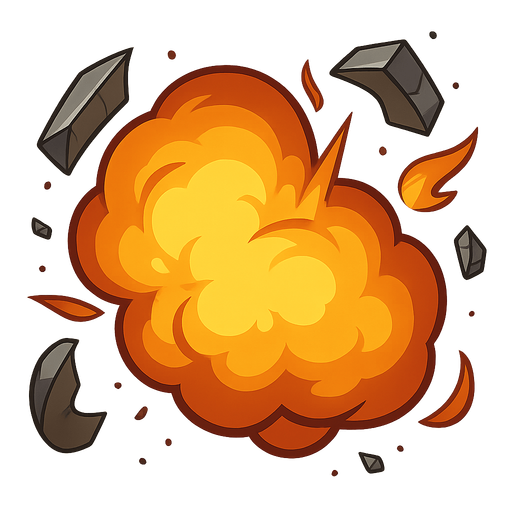 explosion of metal and fire cloud. No background. Transparent background. Blank background. No shadows. 2d. In-Game asset. flat
