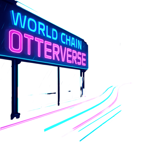 Generate an elevated monorail station at night, with neon rails and transparent glass platforms. Holographic signage over the tracks proclaims ‘World Chain Otterverse.’ Add animated train arrival indicators, rain streaks on glass, and distant skyscrapers—no characters or coins present..
In-Game asset.  2d.  High contrast.  No shadows
