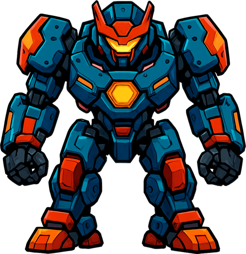 different cyber big Robot enemy from the front side facing camera. HD colors. separated
In-Game asset.  2d.  High contrast.  No shadows