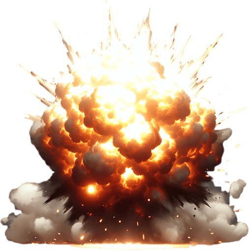 explosion VFX, transparent.
Single Game Texture.  In-Game asset.  2d.  Blank background.  High contrast.  No shadows