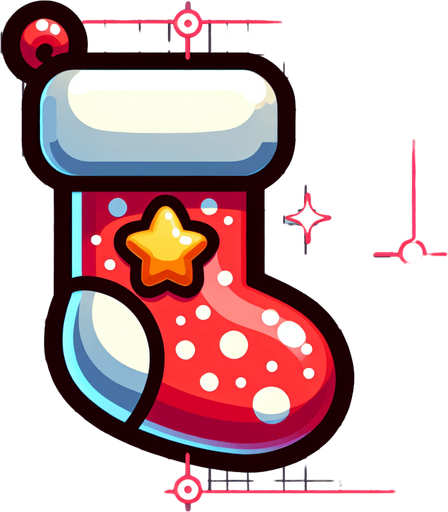 Cartoon Christmas stocking 
Single Game Texture. In-Game asset. 2d. Blank background. High contrast. No shadows.