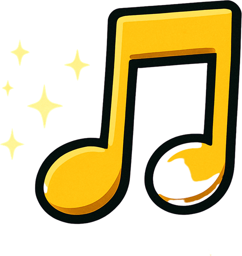 hafif koyu sarı nota ve arkata açık parlak küçük yıldızlar ekle.
In-Game asset.  2d.  High contrast.  No shadows