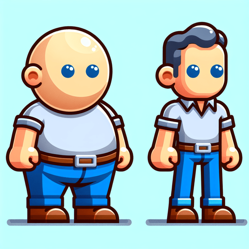 Fat obese Man, next to skinny man. Ball for head. Cartoon 3d. Flat. Clipart  high-detail. In-Game asset. 2d. Blank background. High contrast. No shadows.