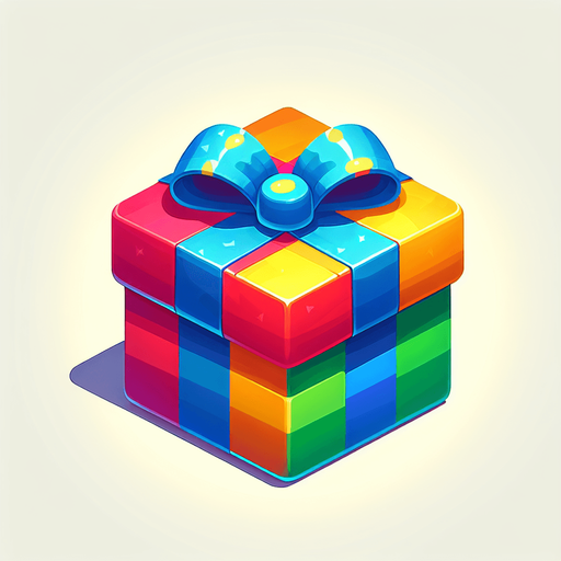 Разноцветный подарок 
Подарок Single Game Texture. In-Game asset. 2d. Blank background. High contrast. No shadows.