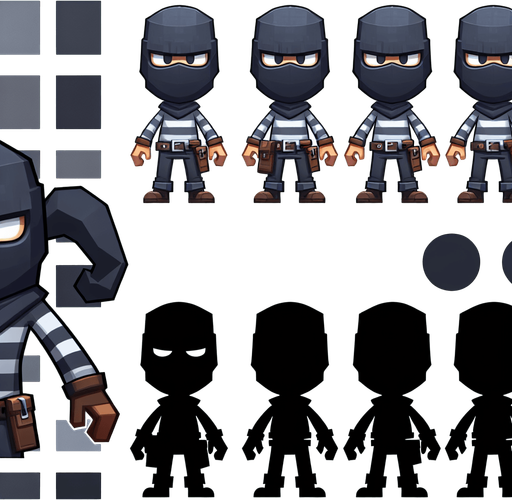 robber.
Single Game Texture. In-Game asset. 2d. Blank background. High contrast. No shadows.