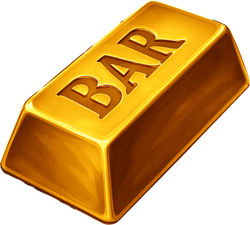 Crea un asset para el símbolo 'B' de Megaways: una Barra de Oro.
Una barra de oro sólida y brillante, con reflejos realistas que sugieran lujo y peso. Puede tener la palabra 'BAR' grabada sutilmente. Estilo de casino opulento. Color dorado intenso. Fondo transparente. Es un símbolo de alto valor (40x), debe transmitir riqueza.
In-Game asset.  2d.  High contrast.  No shadows