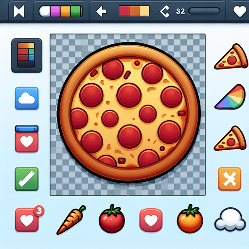 Cartoon Pizza, 2d, blank background.
Single Game Texture.  In-Game asset.  2d.  Blank background.  High contrast.  No shadows