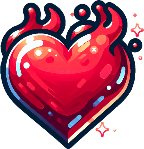 red colored heart for representing player health in the game..
Single Game Texture.  In-Game asset.  2d.  Blank background.  High contrast.  No shadows