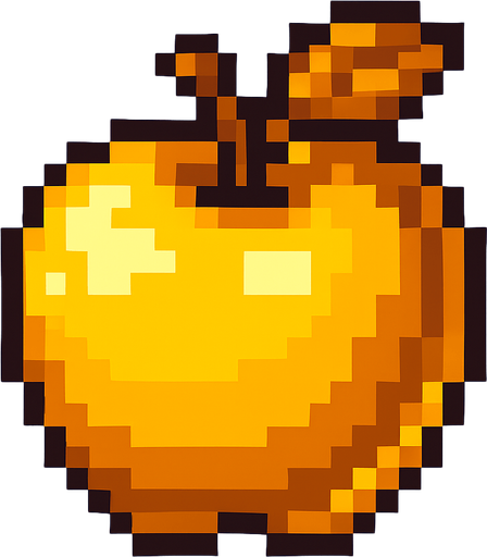 pixel art of a apple but golden.
In-Game asset.  2d.  High contrast.  No shadows