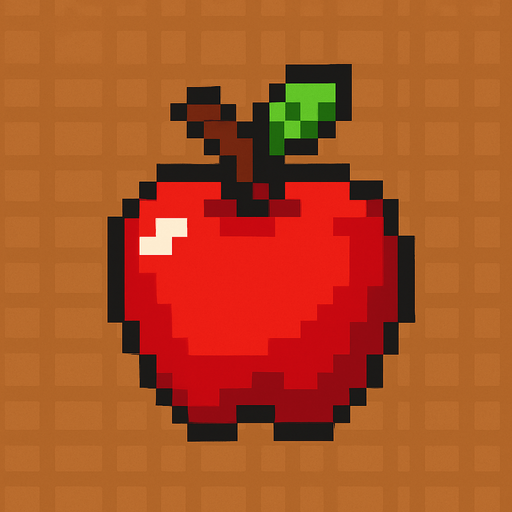 pixel art 2d apple.
In-Game asset.  2d.  High contrast.  No shadows