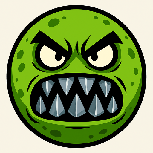 a green scary ball with metal teeth.
In-Game asset.  2d.  High contrast.  No shadows