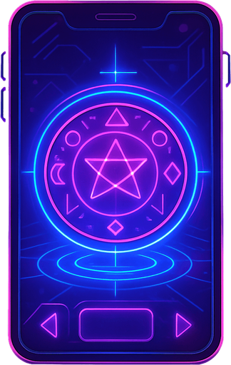 Neon cyberpunk mobile game trackpad too down flat 3d 2d hologram futuristic magic occult chic