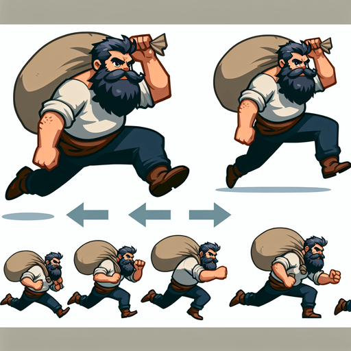 Sprite sheet d'un nain qui court avec un grand sac pour attraper quelque chose