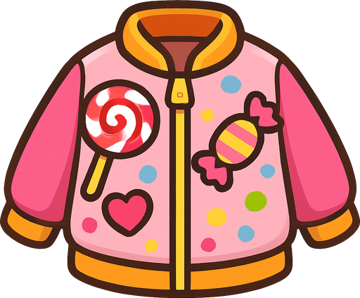 cute candy design jacket top view..
In-Game asset.  2d.  High contrast.  No shadows